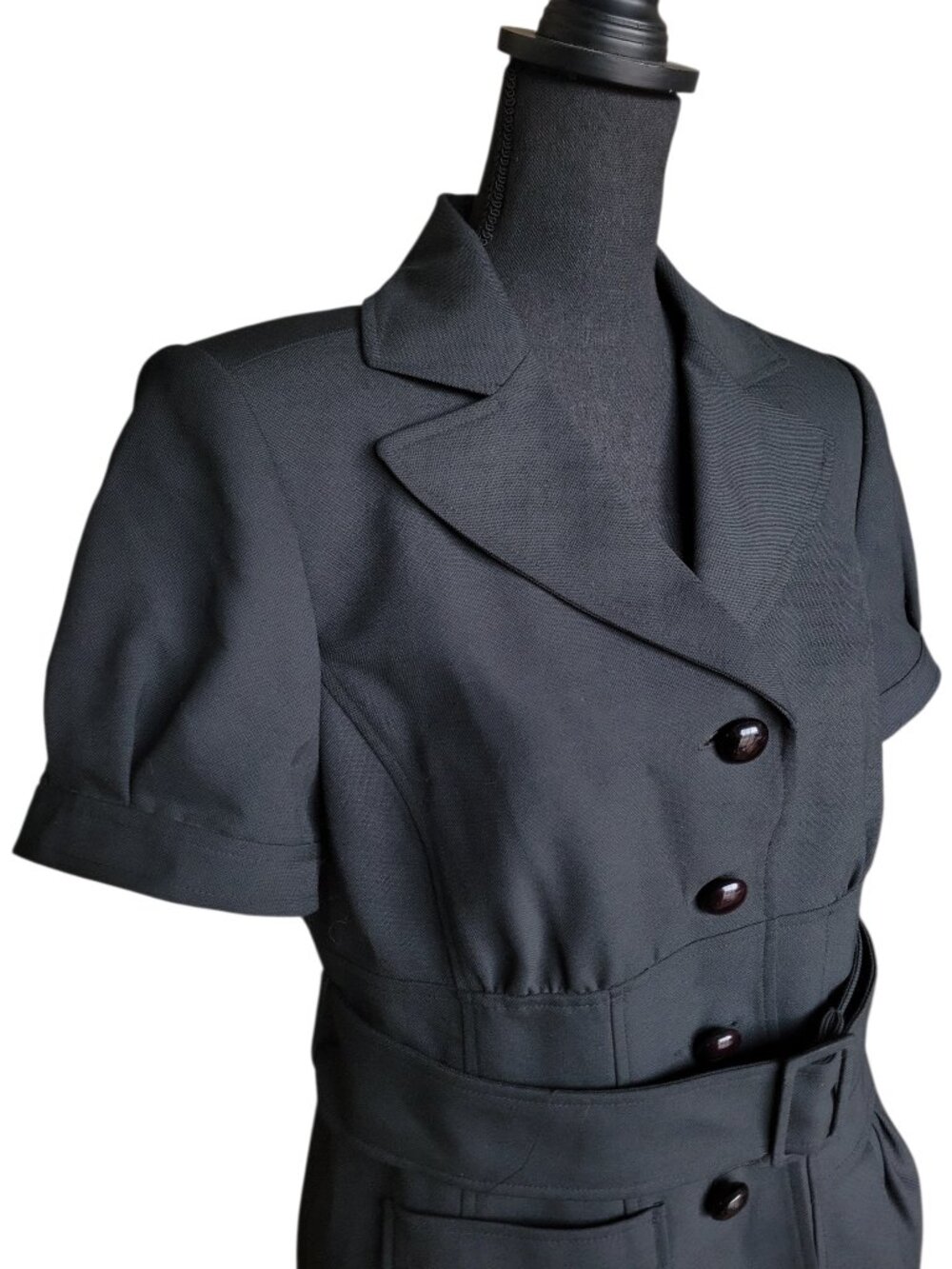 Anne Klein Black Belted Button Front Blazer Top Women's Size 10 - Picture 3 of 7